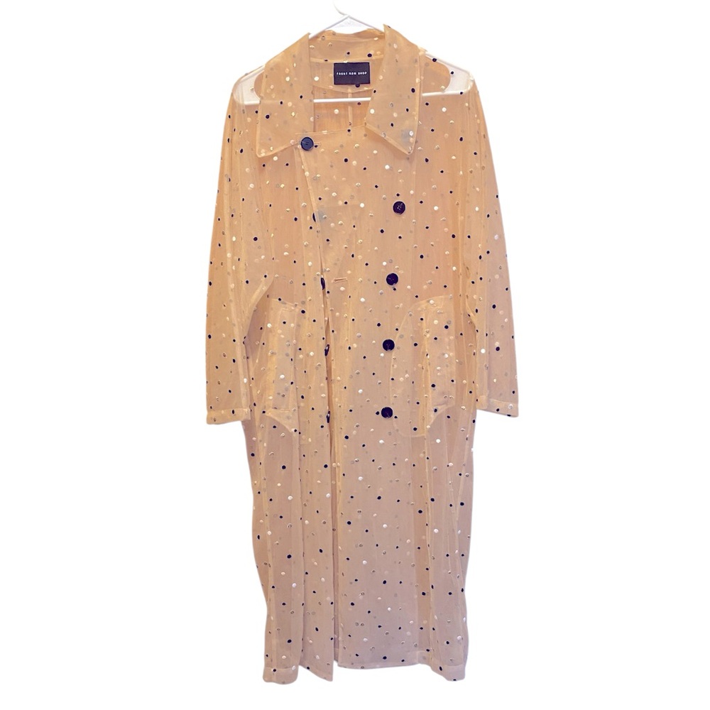 FRONT ROW SHOP Tan Mesh sheer Polka Dot Trench Coat
